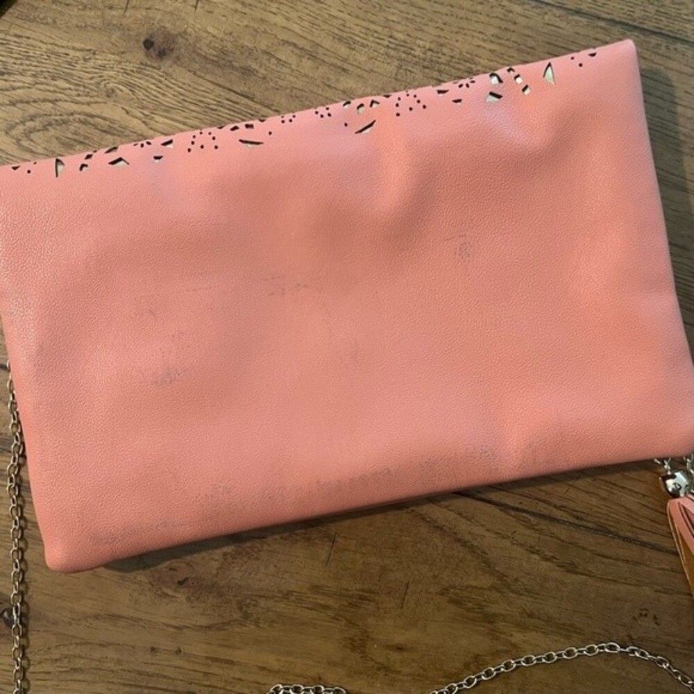 Salmon Fold Over Clutch/Crossbody Bag with Gold Laser Cutouts - Picture 9 of 9